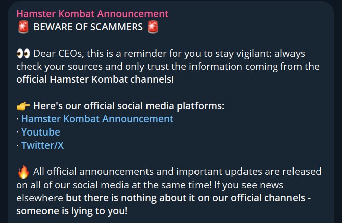 hamster kombat scams